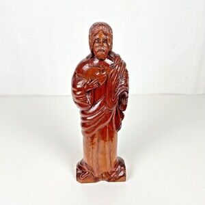 Folk Art Hand Carved Wood 12" Jesus with Heart Signed Dated Artist Ricardo Elias